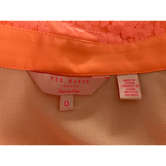 Ted Baker 0 Orange Lace Sew in Love Button Front Blouse - Picture 4 of 4